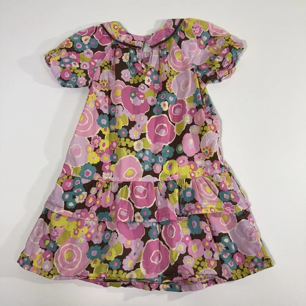 Oshkosh Baby Toddler Girl Brown Pink Floral Dress 3T Kids 100% Cotton Y2K‎ 2000s
